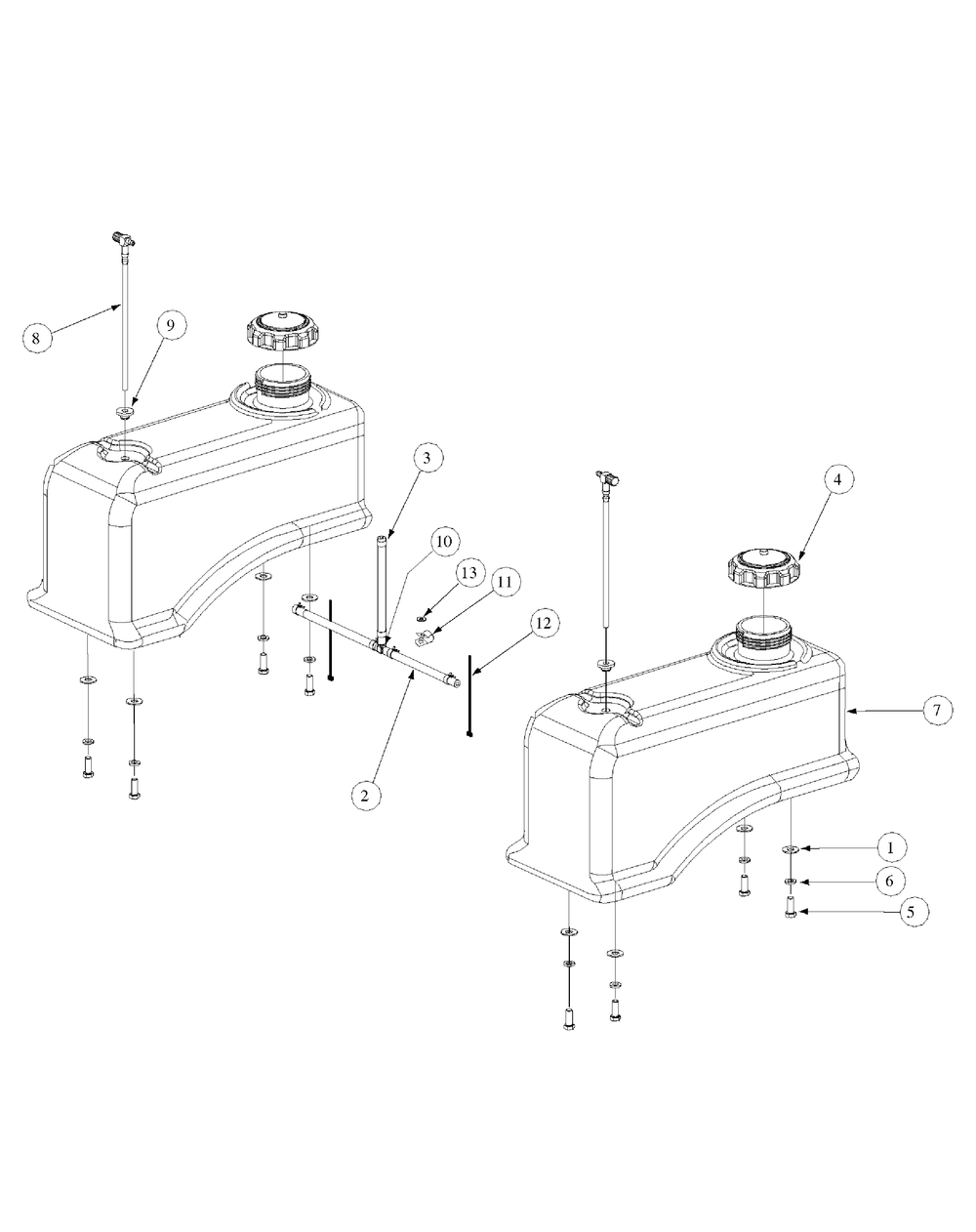 Fuel Tank Assembly Diagram and Parts List for M54-KW 53CB5DBW750-23HP-OHV Cub Cadet Lawn Tractor